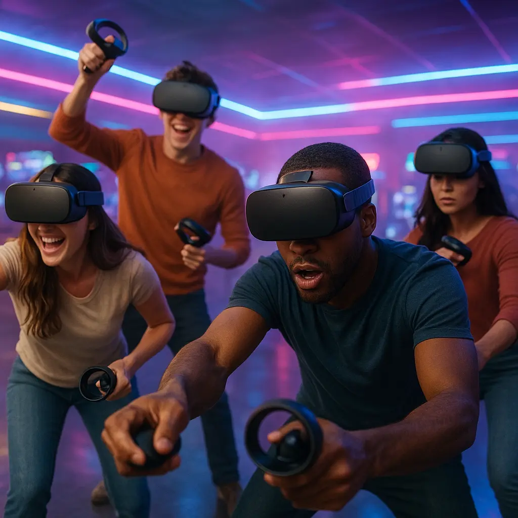 Skupina přátel při multiplayer VR